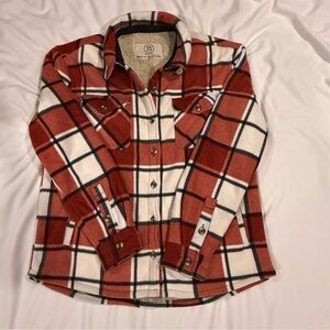 Sage‎ Collective Sherpa Lined Plaid Jacket Small Red White Button Up Coat